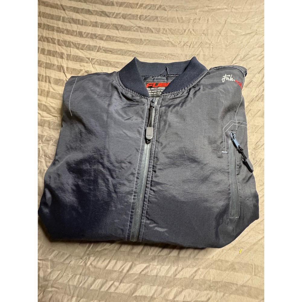 Vintage FUBU Mens Navy Blue Nylon Bomber Jacket‎ Full Zip Streetwear Size L
